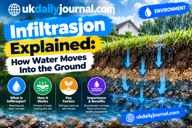 Infiltrasjon in soil: rainwater moving down through soil layers